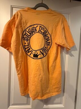 Stussy Yellow-Orange Crew Neck Logo Tee